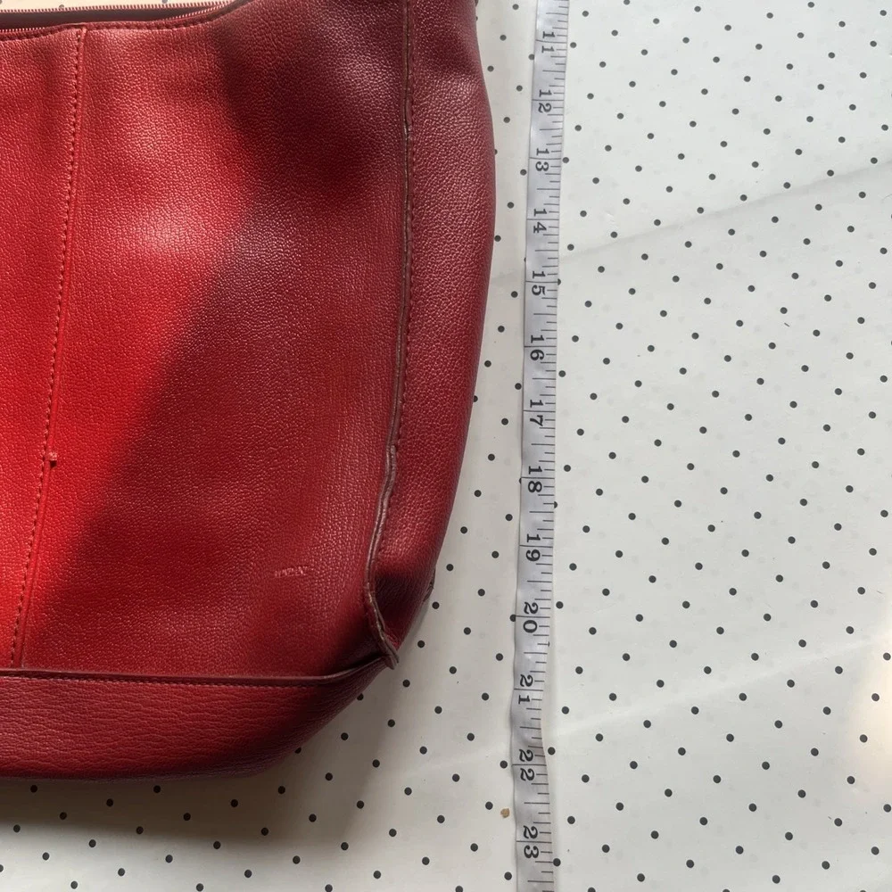 Vintage 90s Cherry Red Leather Hobo Shoulder Bag Minimalist Purse
